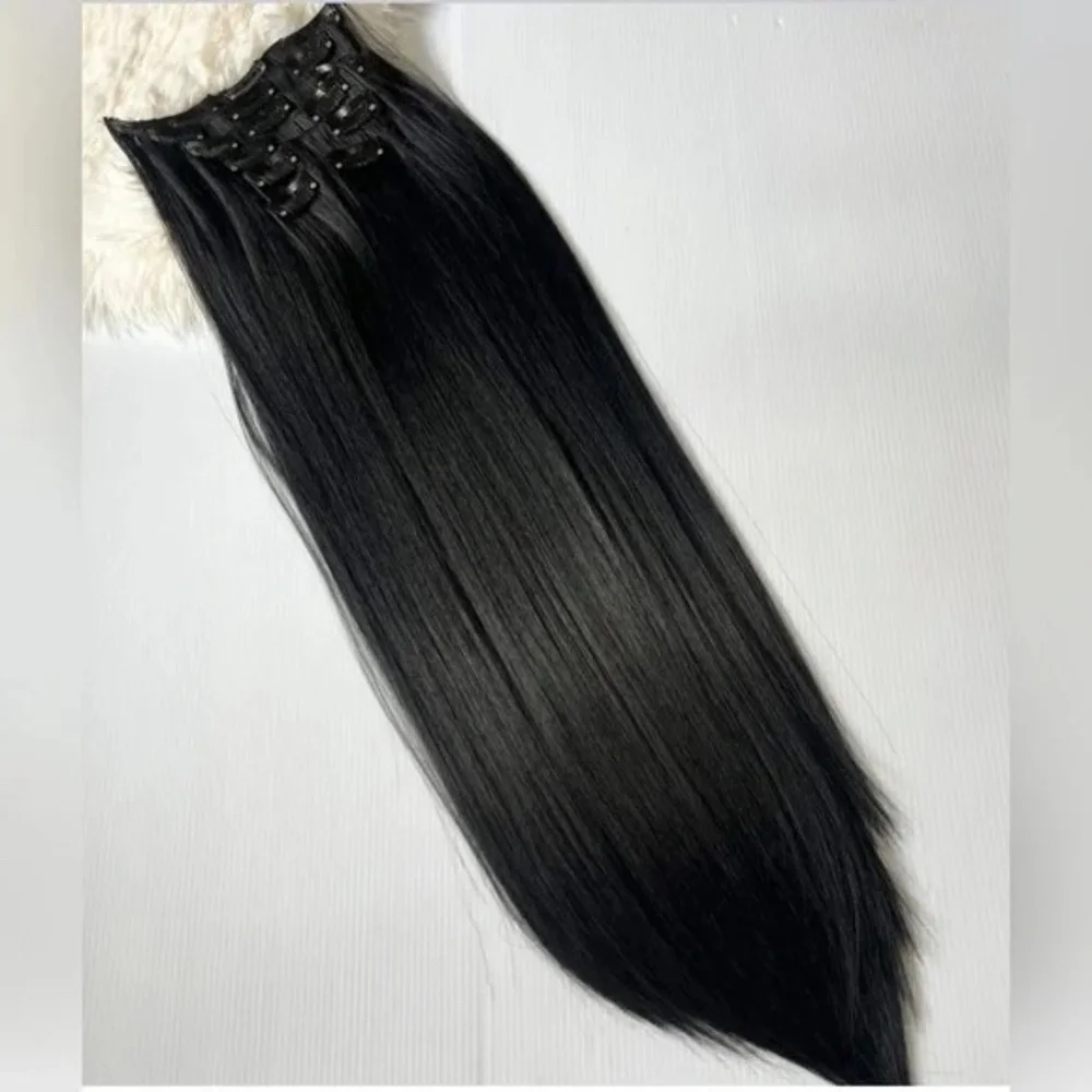 Human hair blend Long Black hair Extensions Clips